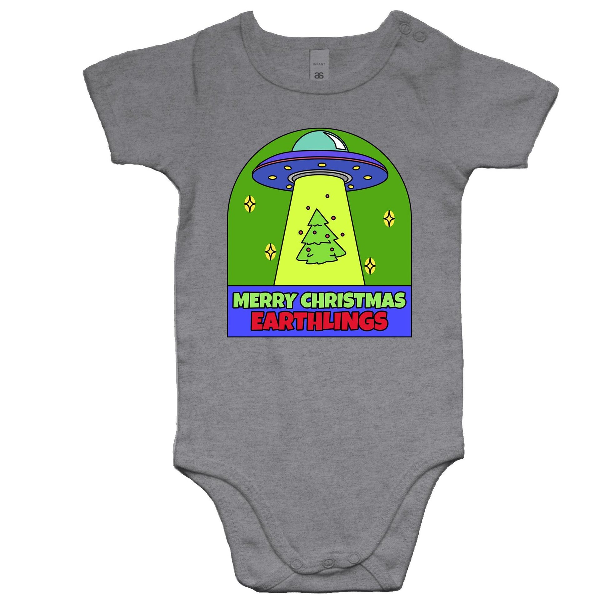 Merry Christmas Earthlings, UFO - Baby Bodysuit Grey Marle Christmas Baby Bodysuit Merry Christmas