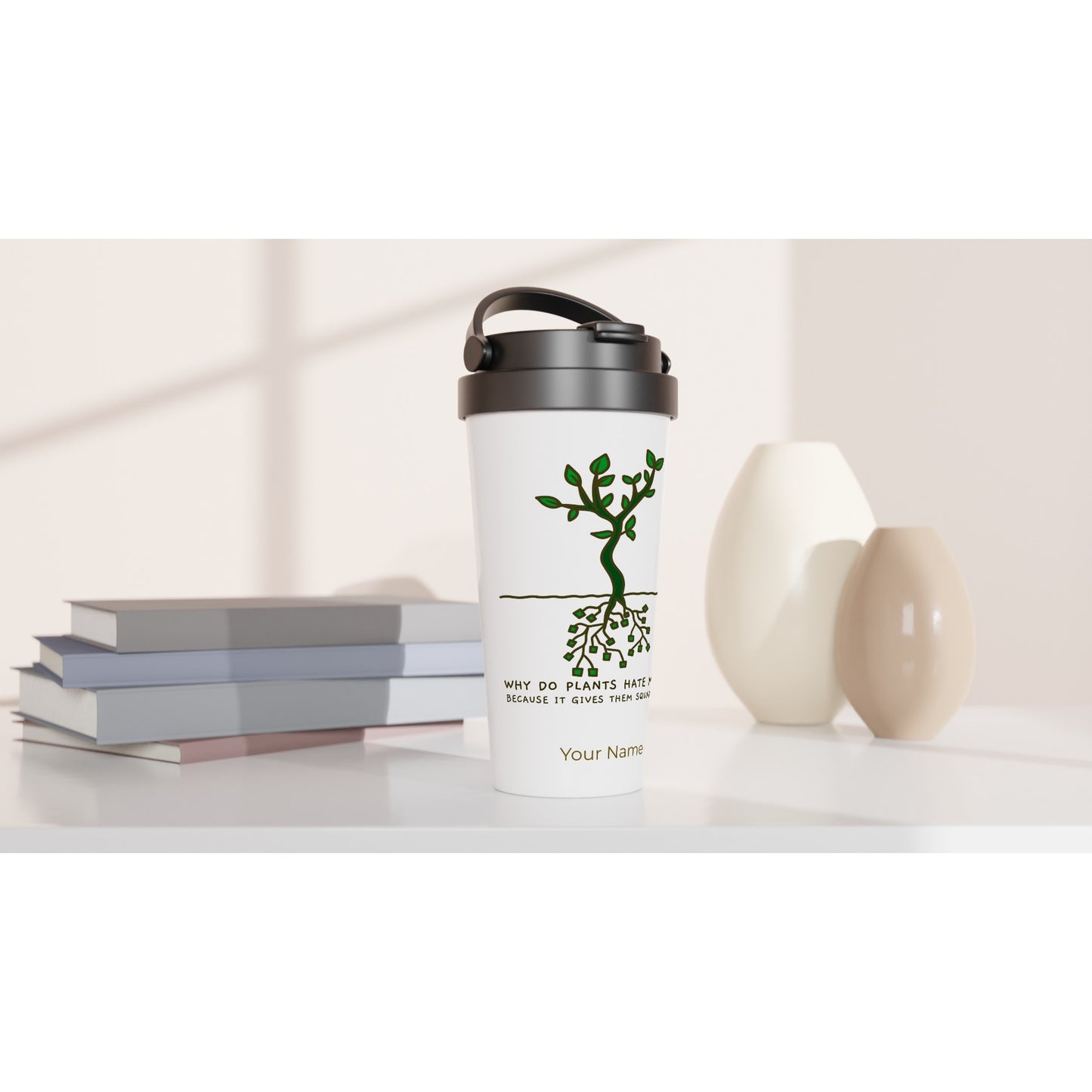 Personalised - Square Roots - White 15oz Stainless Steel Travel Mug Personalised Travel Mug maths