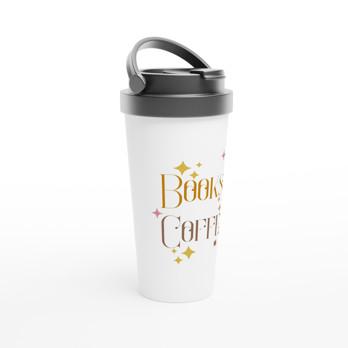 Books And Coffee - White 15oz Stainless Steel Travel Mug Travel Mug Coffee Globally Fulfilled Reading