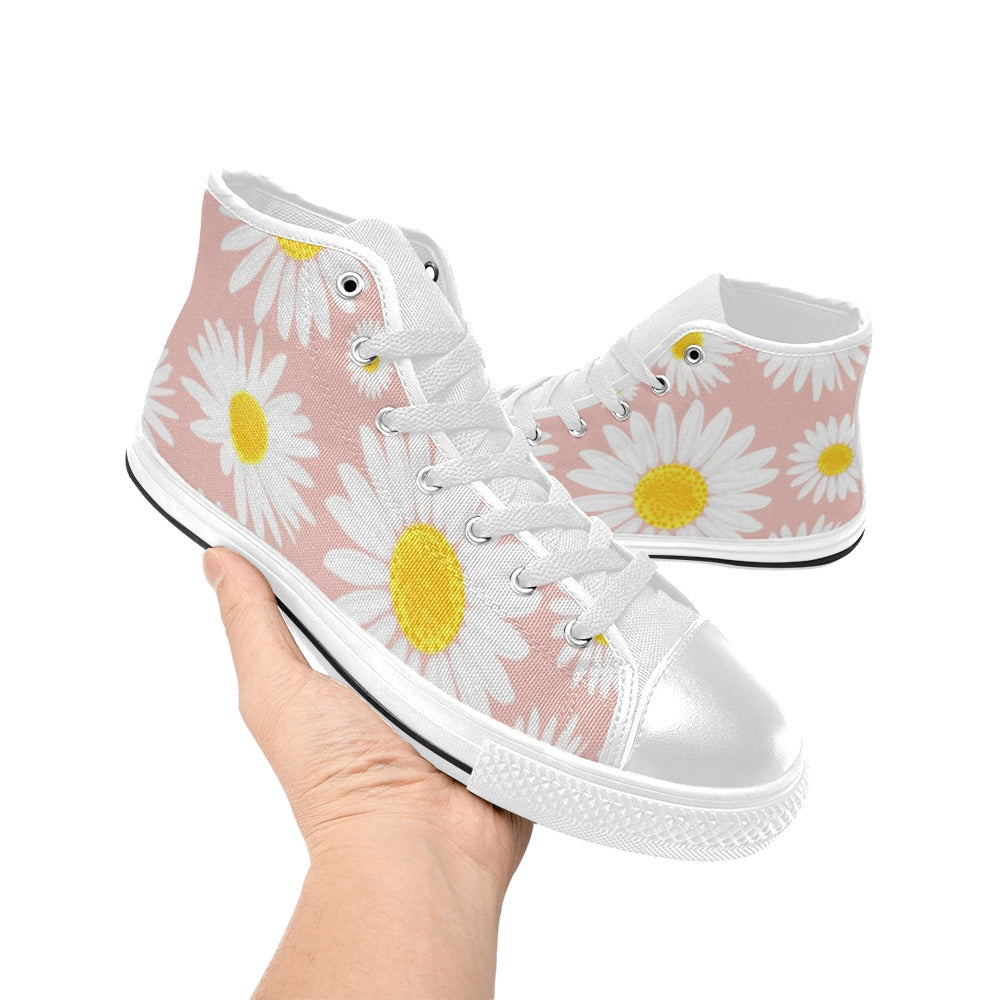 Daisies On Pink - Women's High Top Canvas Shoes