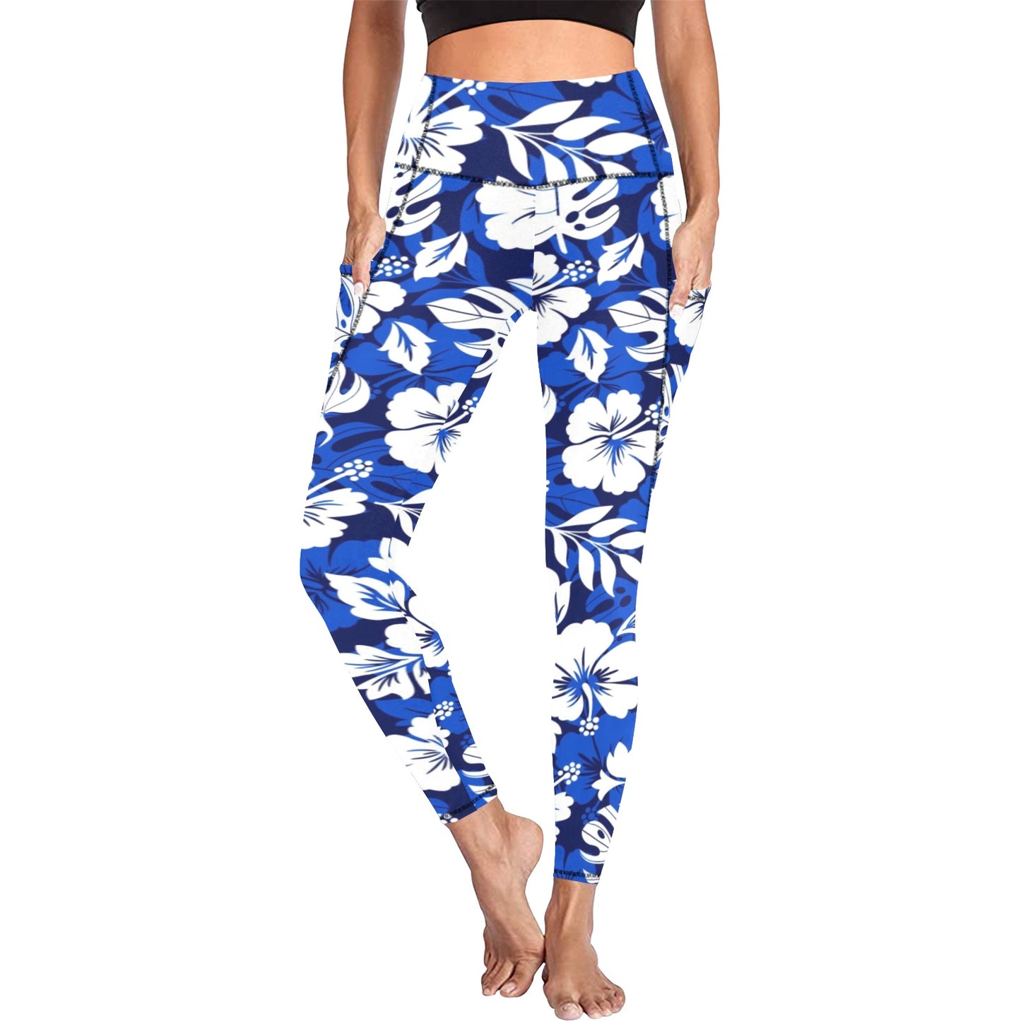 Blue Hawaiian Floral - Women's Leggings with Pockets