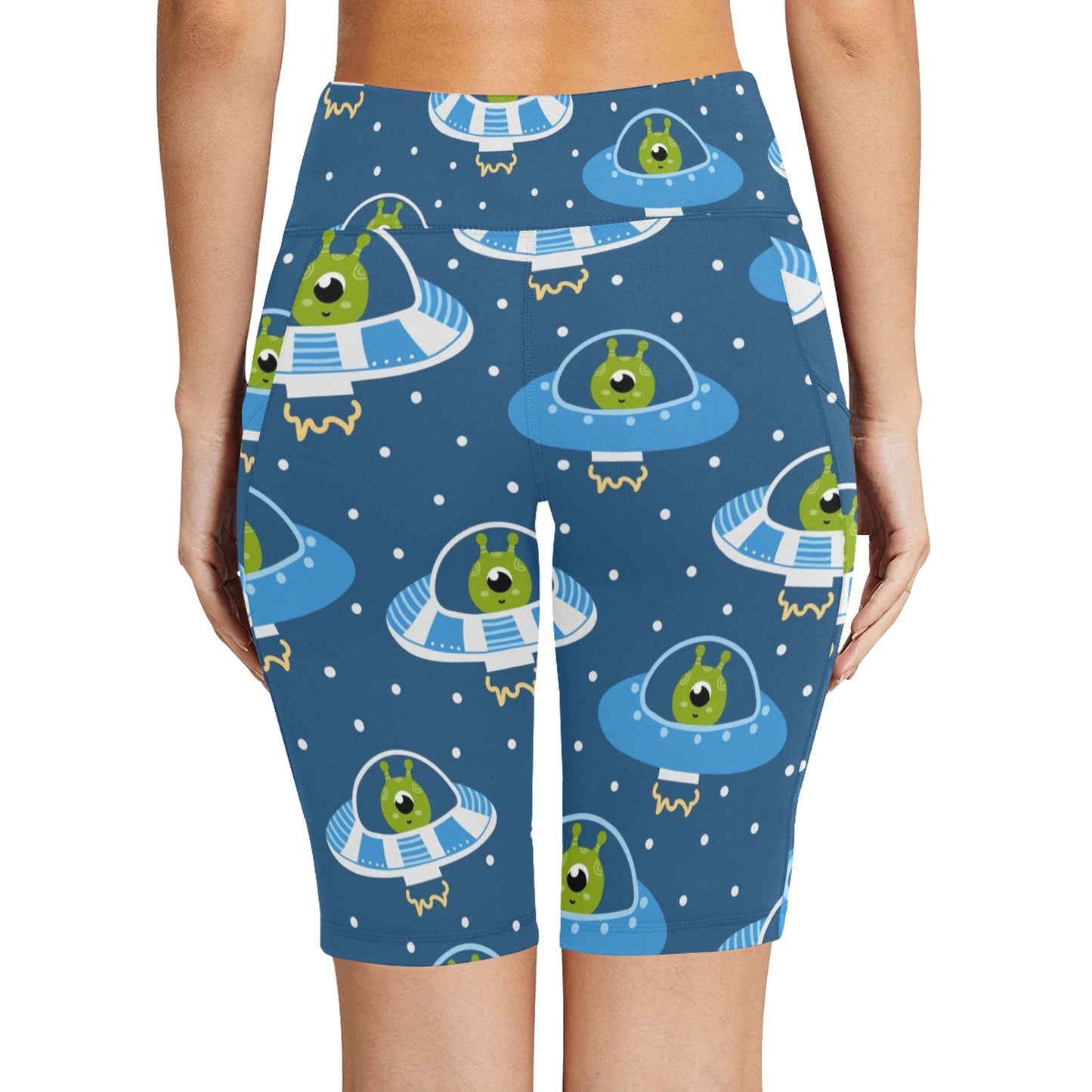 Cute Aliens in UFOs - Women's Bike Shorts