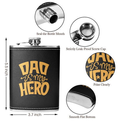 Dad Is My Hero - 8oz Black Leather Hip Flask 8oz Black Leather Hip Flask Printed Offshore