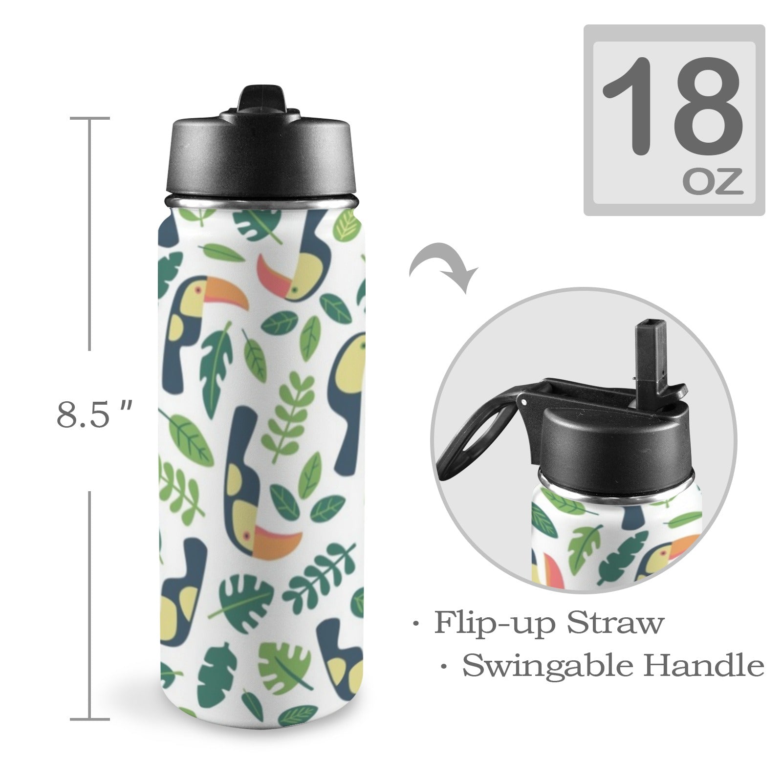 Toucans - Insulated Water Bottle with Straw Lid (18oz) Insulated Water Bottle with Swing Handle Printed Offshore