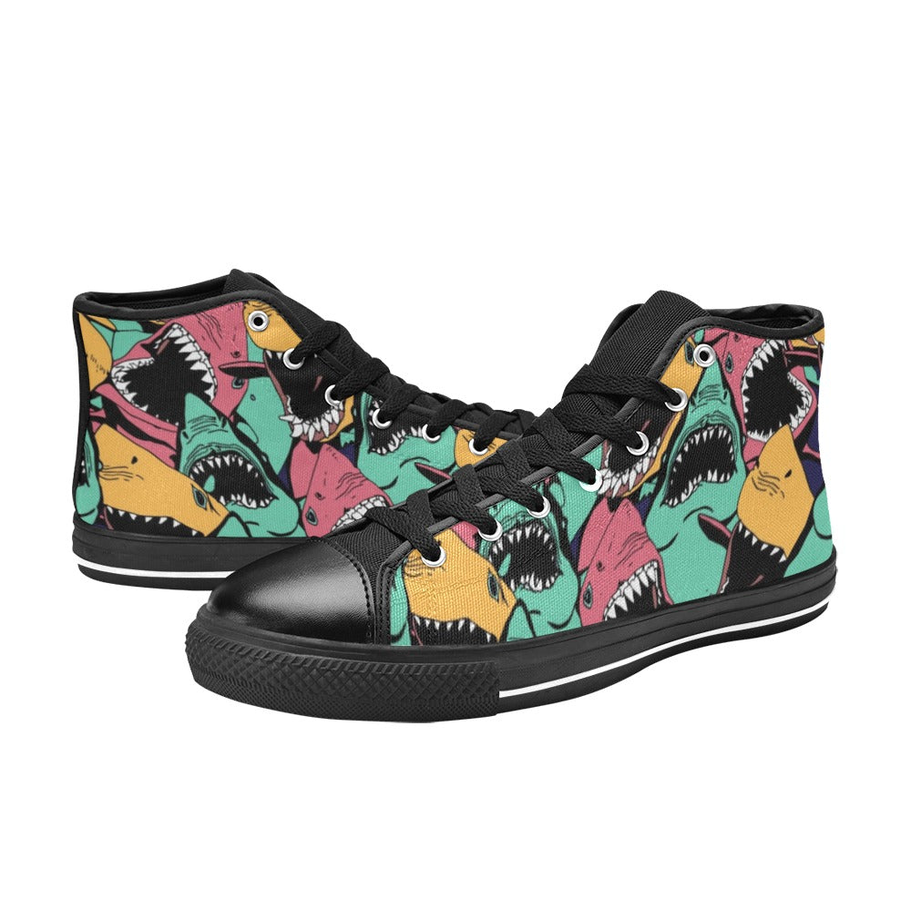 Scary Sharks - Women's High Top Canvas Shoes