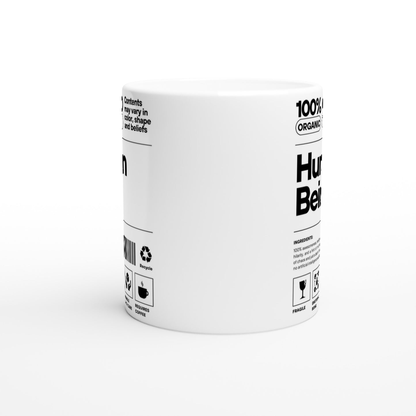 Human Being Product Label, Definition - White 11oz Ceramic Mug White 11oz Mug Funny Globally Fulfilled