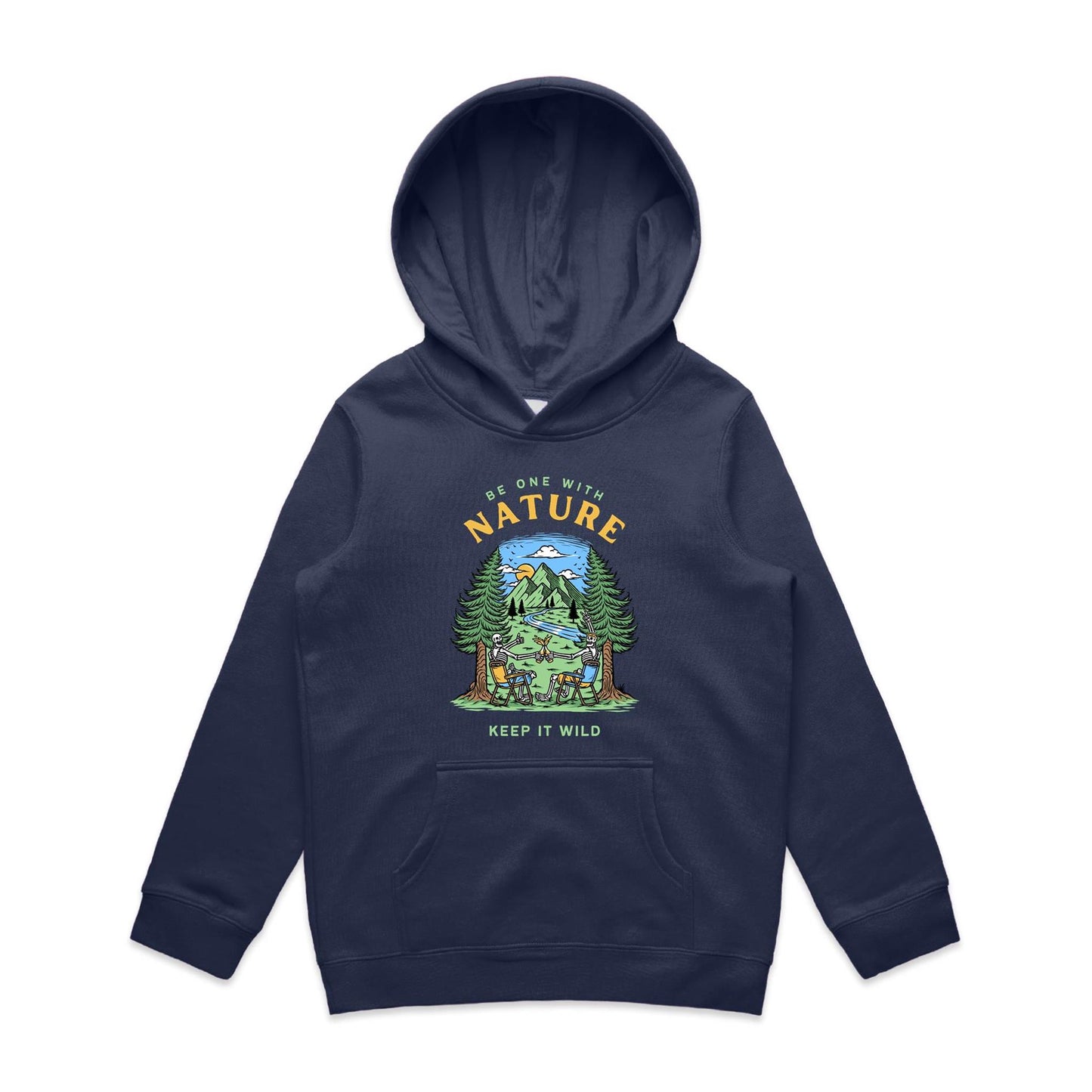 Be One With Nature, Skeleton - Youth Supply Hood Midnight Blue Kids Hoodie Environment Summer