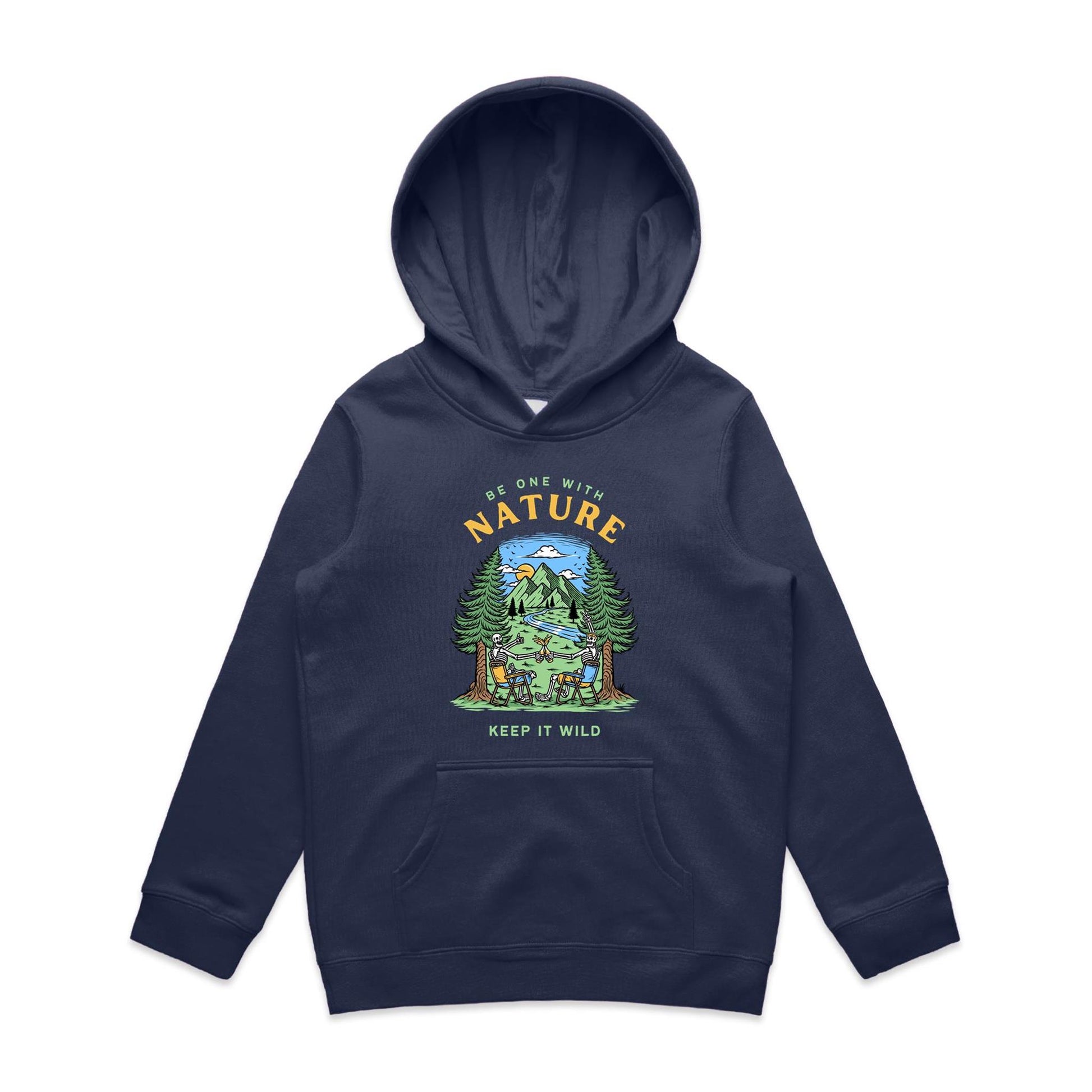Be One With Nature, Skeleton - Youth Supply Hood Midnight Blue Kids Hoodie Environment Summer