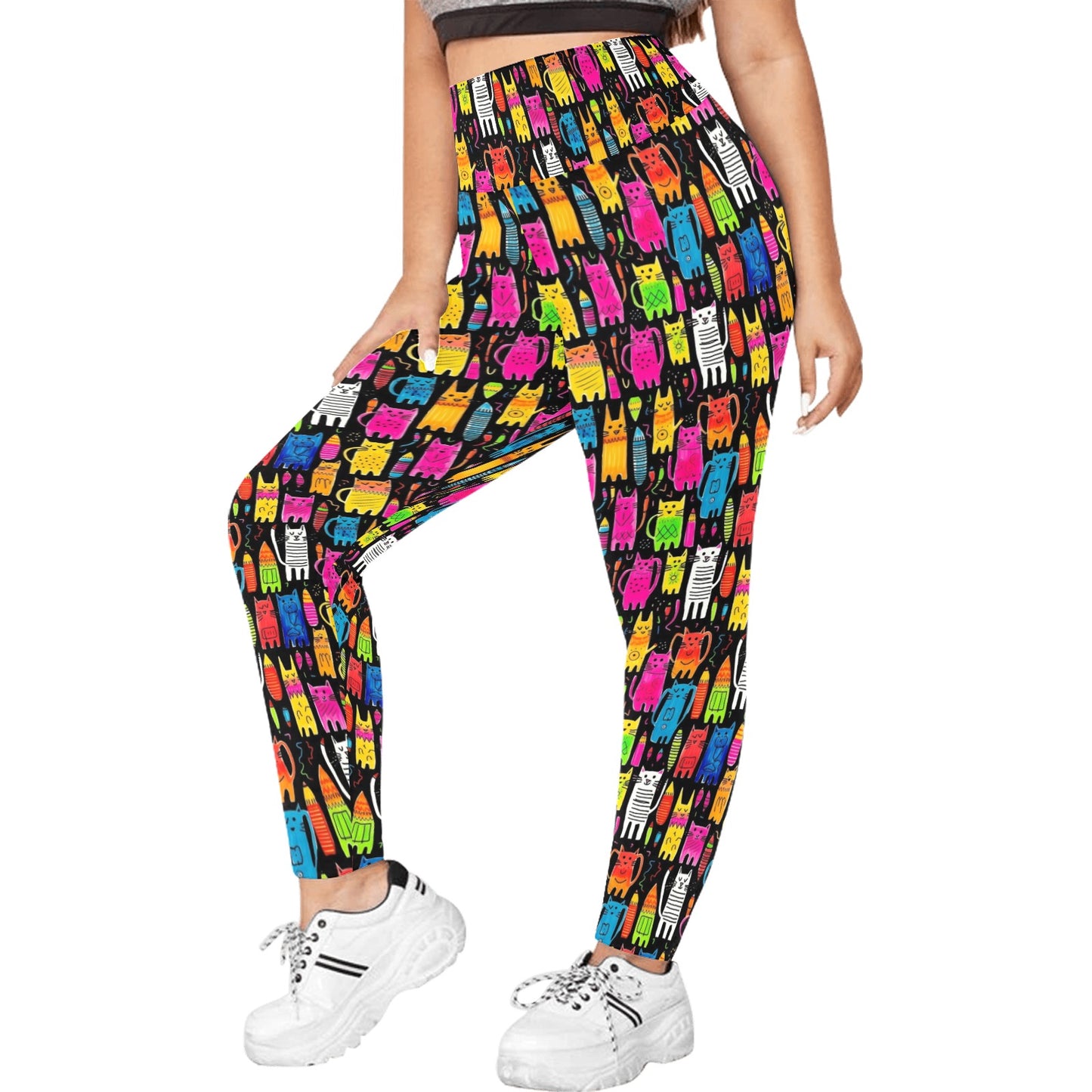 Colourful Cats - Womens High Waist Leggings (Sizes 16-22)