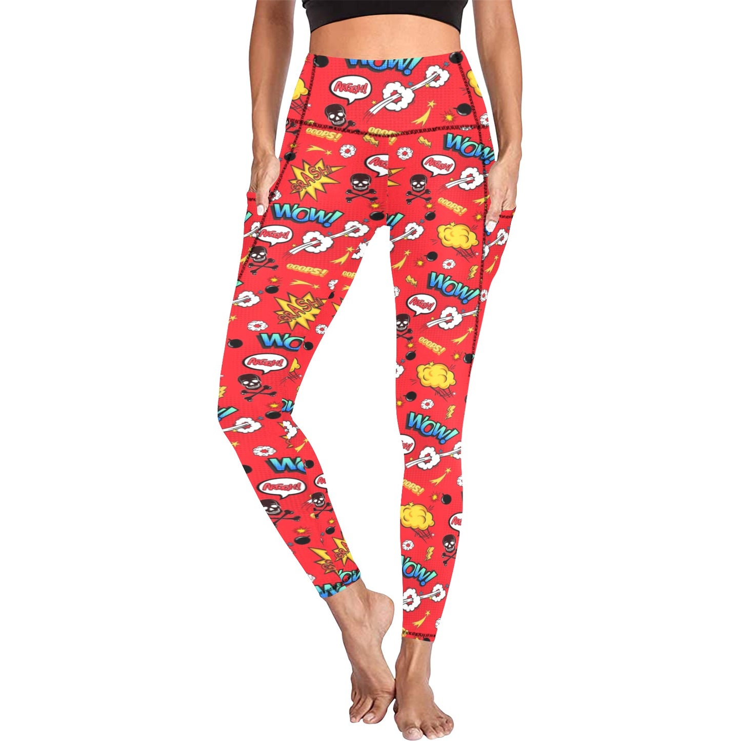 Comic Book Red - Women's All Over Print Leggings with Pockets