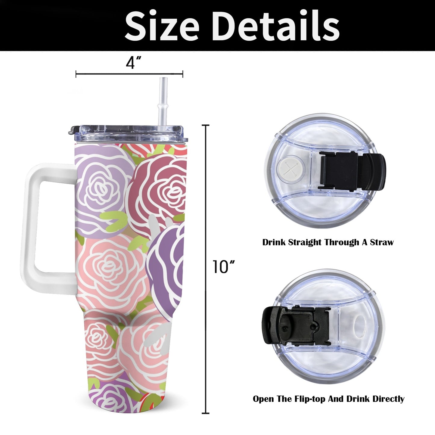 Abstract Roses - 40oz Tumbler with White Handle