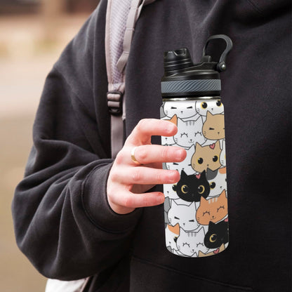 Cute Cartoon Cats - Insulated Water Bottle with Dual-Use Lid (18oz)