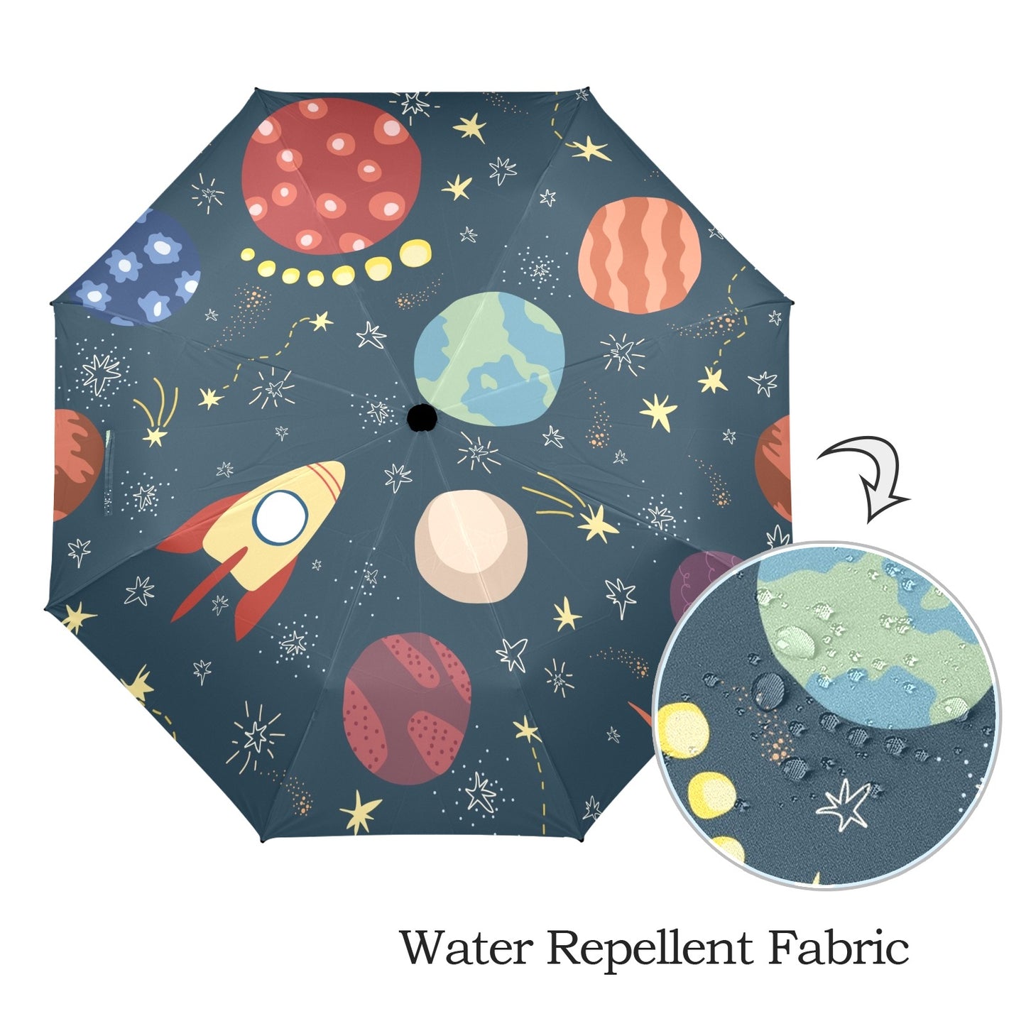 Rocket and Planets In Space - Semi-Automatic Foldable Umbrella