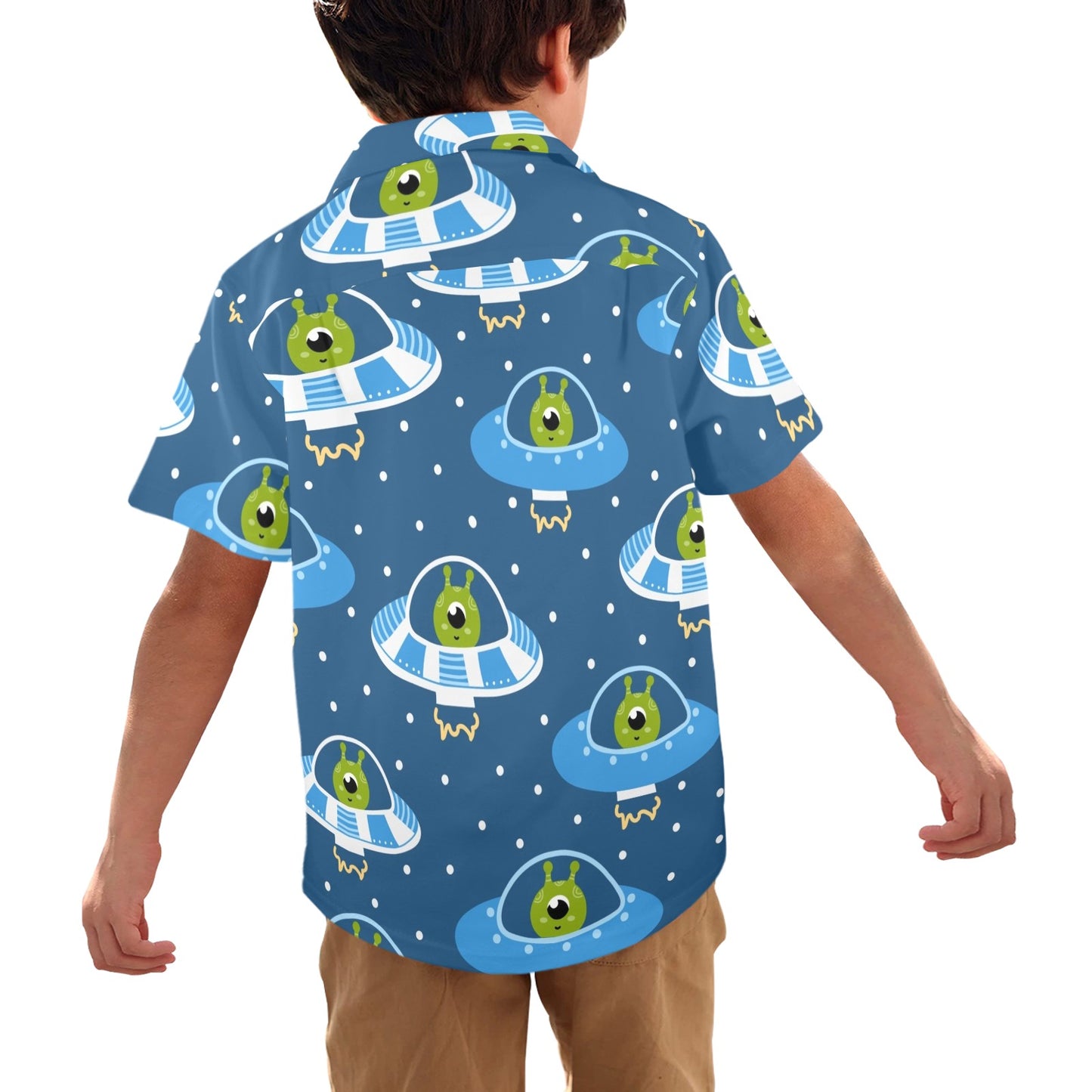 Cute Aliens in UFOs - Junior Boys Hawaiian Shirt