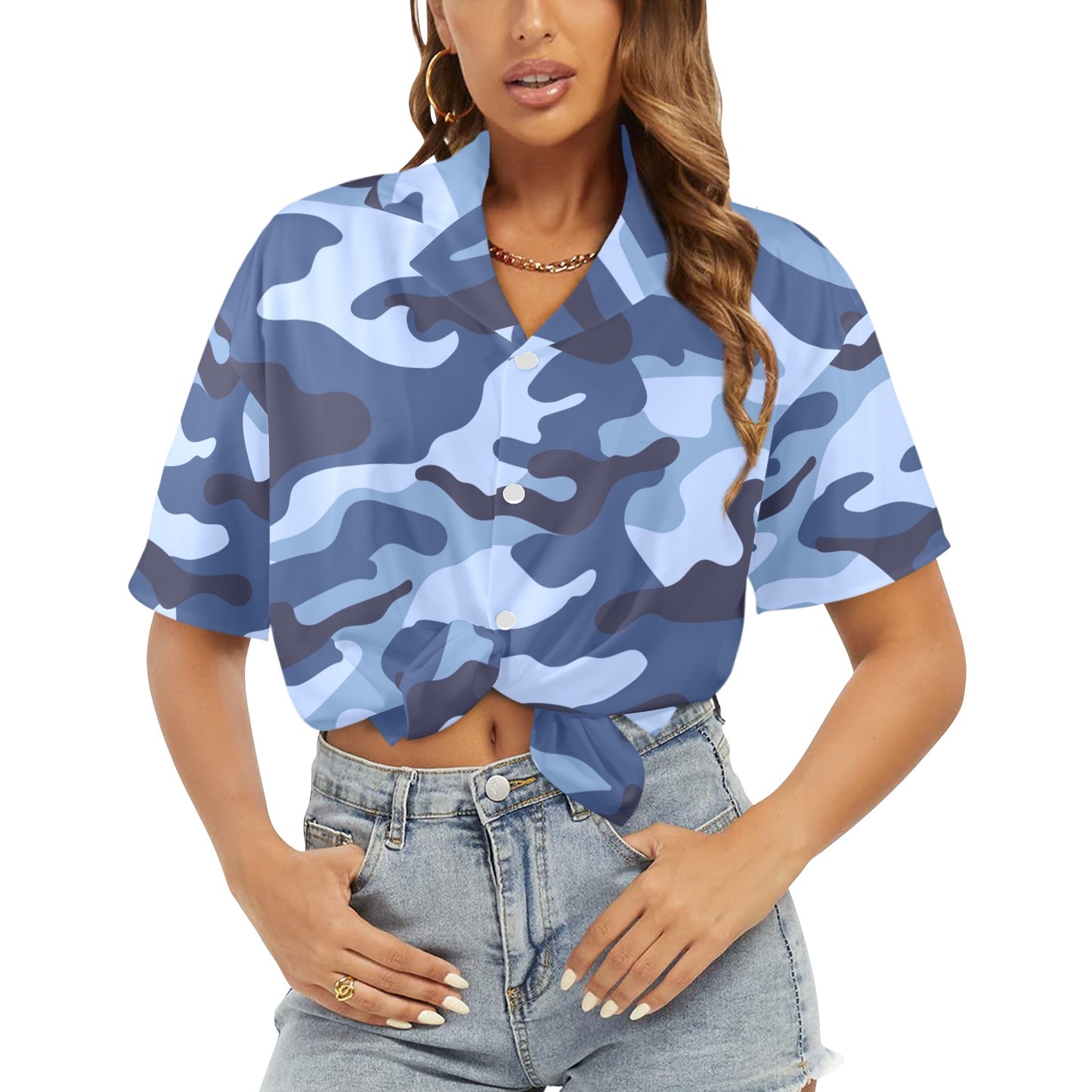 Blue Camouflage - Womens Hawaiian Shirt