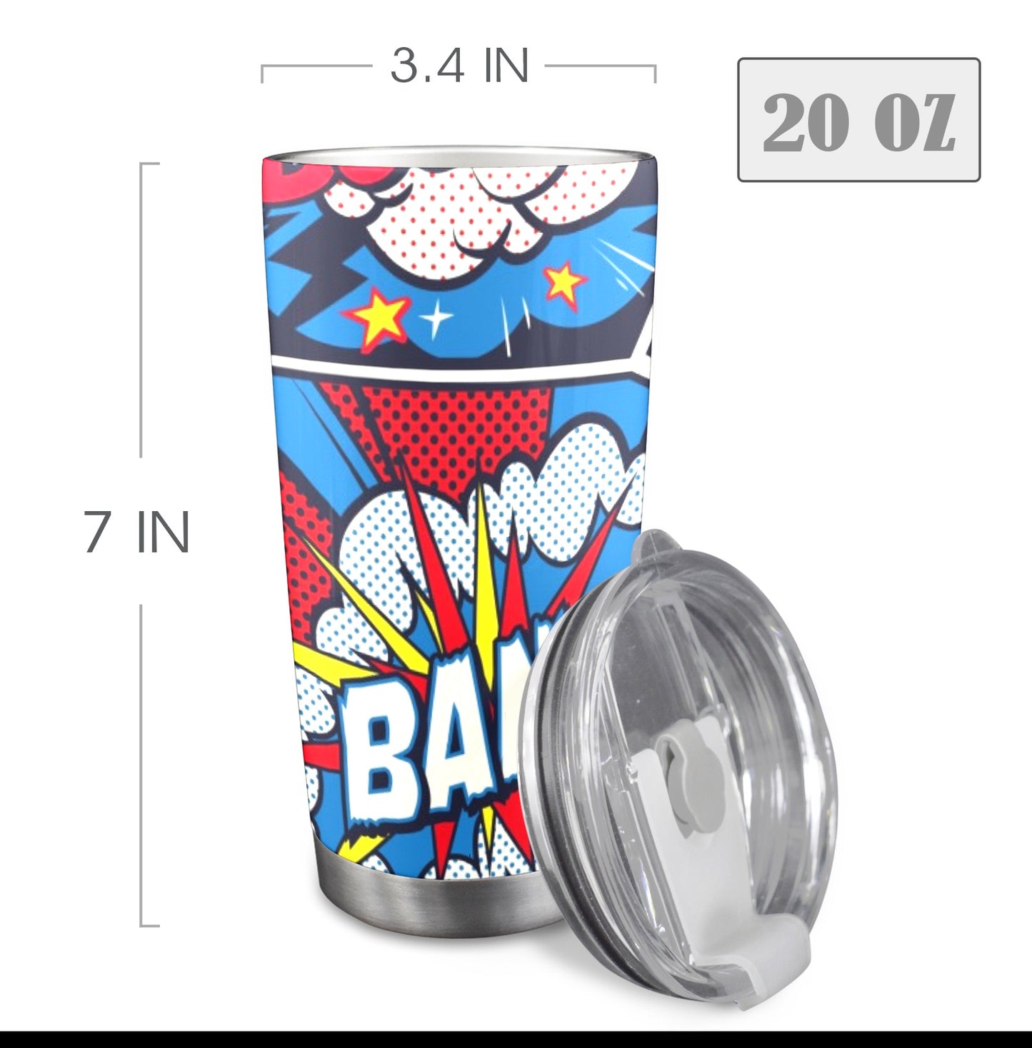 Comic Book - 20oz Travel Mug with Clear Lid