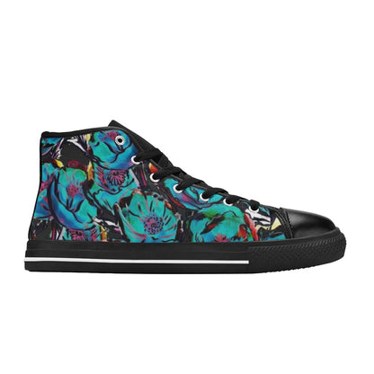 Flower It Blue - Women's High Top Canvas Shoes