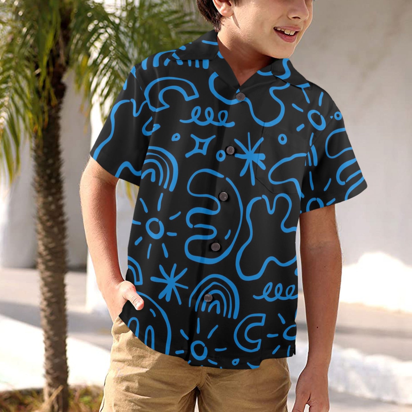 Blue Squiggle - Junior Boys Hawaiian Shirt