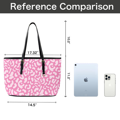 Pink Leopard - Leather Tote Bag-Large