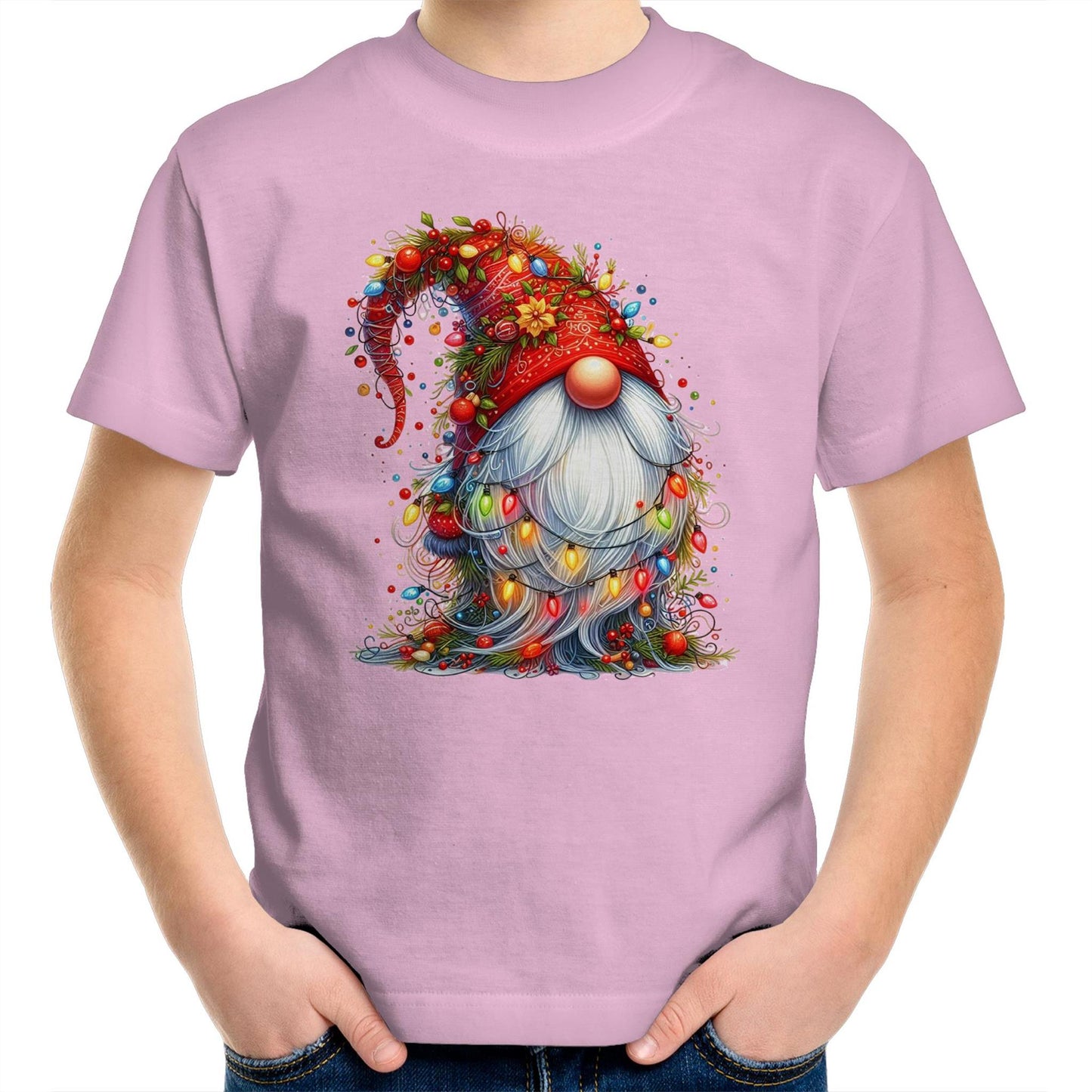 Christmas Gnome Wrapped In Lights - Kids Youth T-Shirt