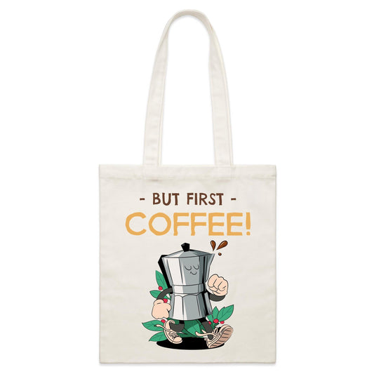 But First Coffee - Parcel Canvas Tote Bag Default Title Parcel Tote Bag Coffee Retro