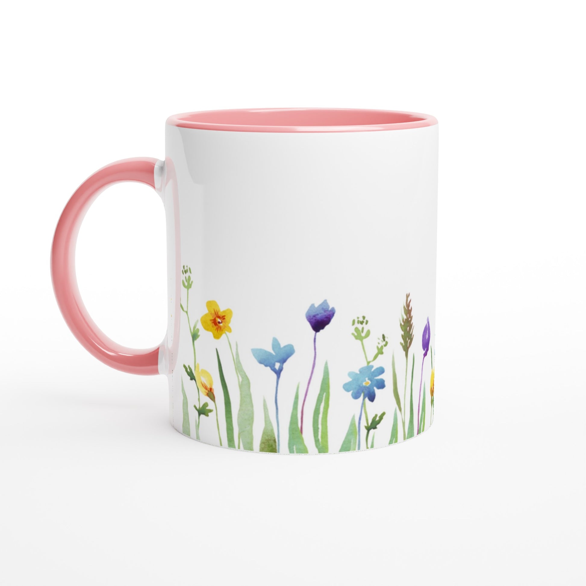 Spring Flowers - White 11oz Ceramic Mug with Colour Inside Ceramic Pink Colour 11oz Mug Plants