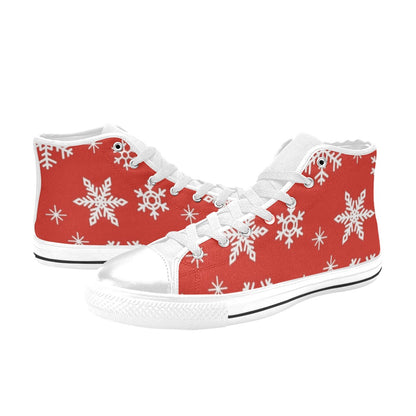 Red Snowflakes, Christmas - Kids High Top Canvas Shoes