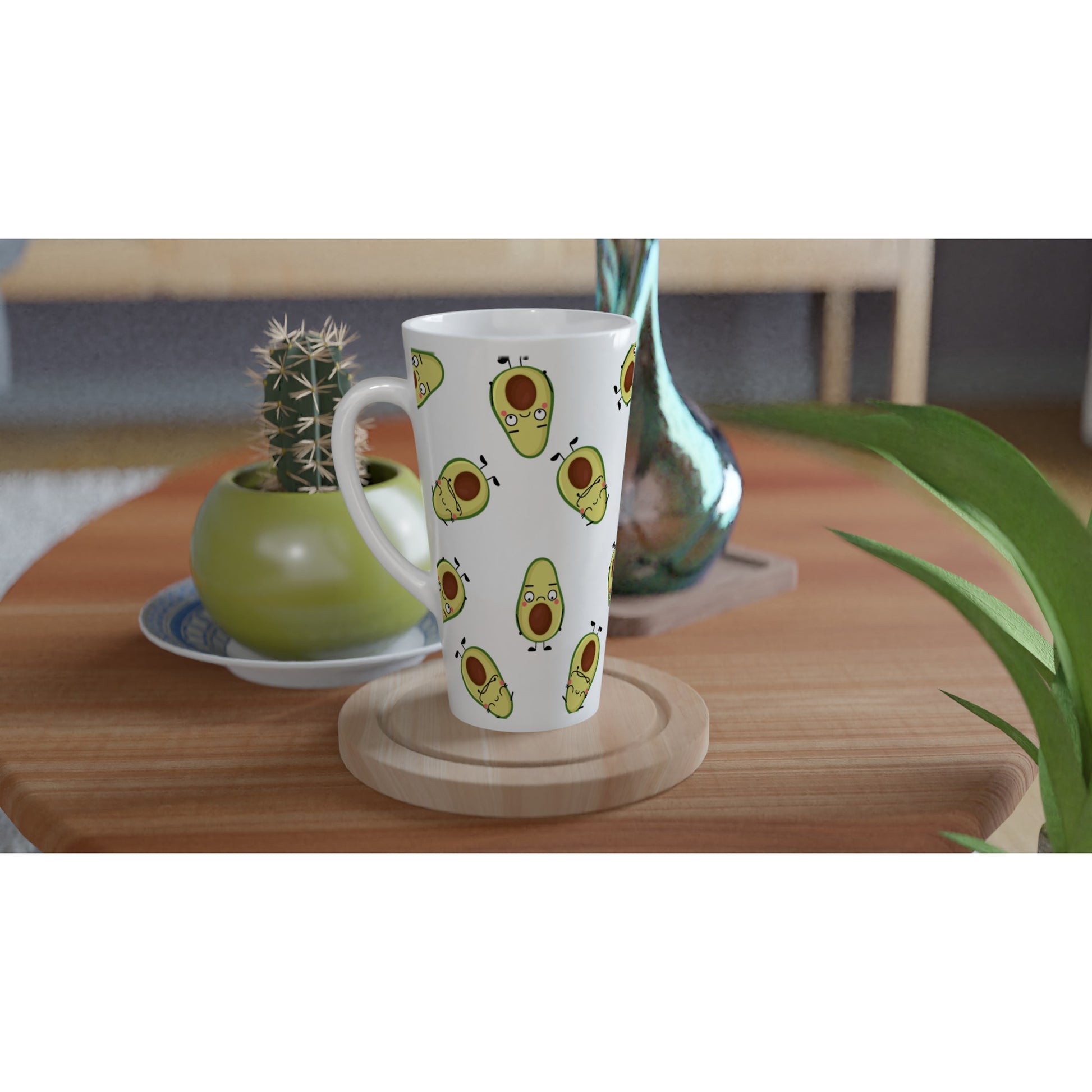 Avocado Characters - White Latte 17oz Ceramic Mug Latte Mug food Globally Fulfilled