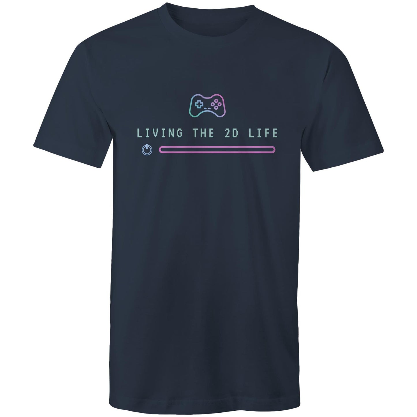 Living The 2D Life, Game Controller - Mens T-Shirt Navy Mens T-shirt Games Printed In Australia