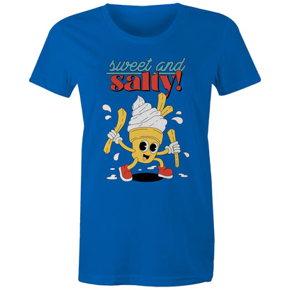 Sweet And Salty, Ice Cream And Fries - Womens T-shirt Bright Royal Womens T-shirt Food Printed In Australia