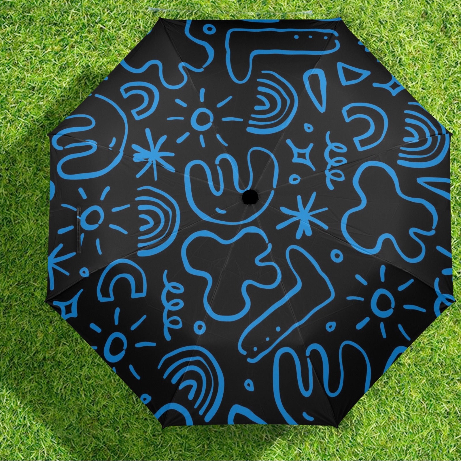 Blue Squiggle - Semi-Automatic Foldable Umbrella Semi-Automatic Foldable Umbrella Printed Offshore