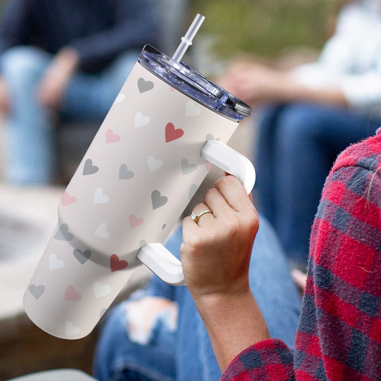 Pretty Hearts - 40oz Tumbler with White Handle