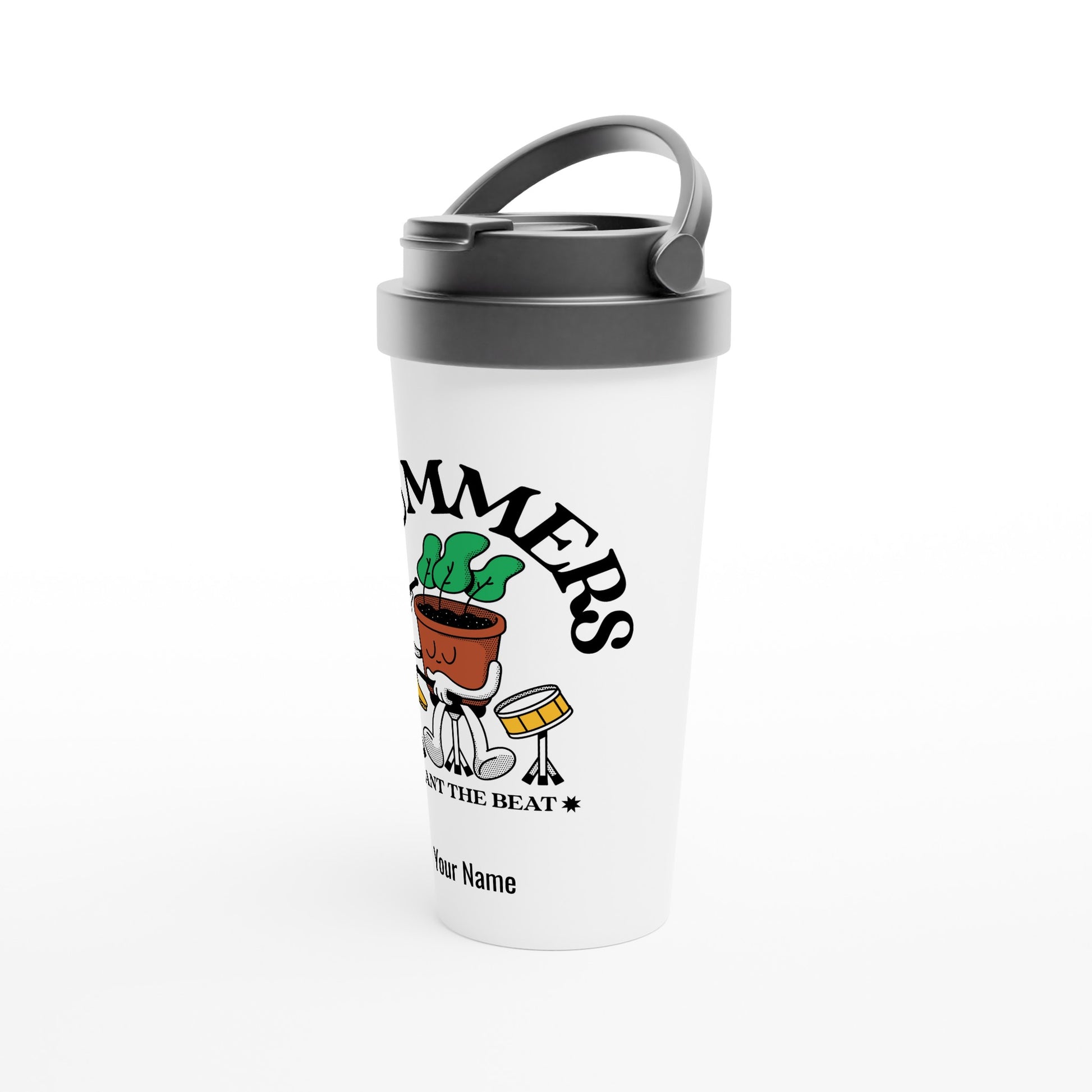 Personalised - Drummers - White 15oz Stainless Steel Travel Mug Personalised Travel Mug retro