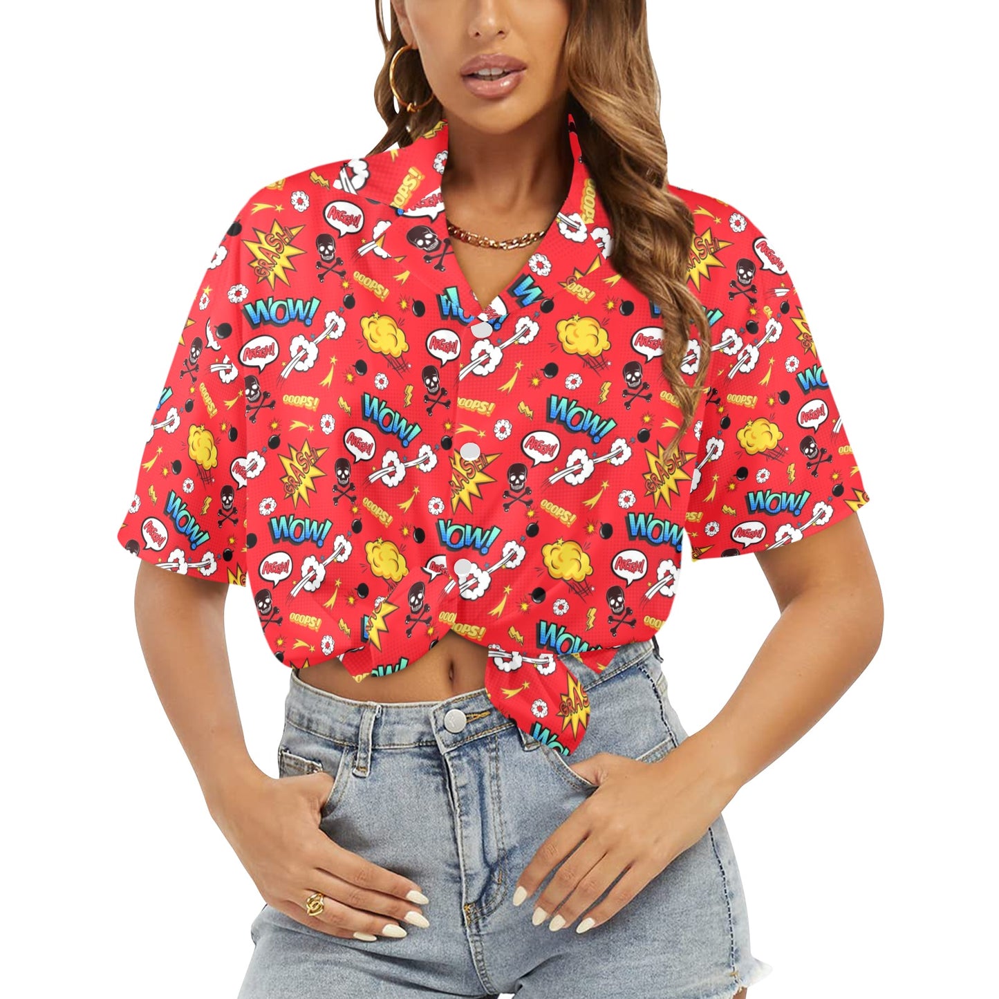 Comic Book Red - Womens Hawaiian Shirt