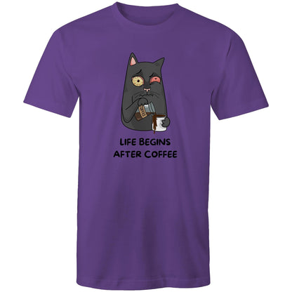 Life Begins After Coffee - Mens T-Shirt Purple Mens T-shirt Coffee Printed In Australia