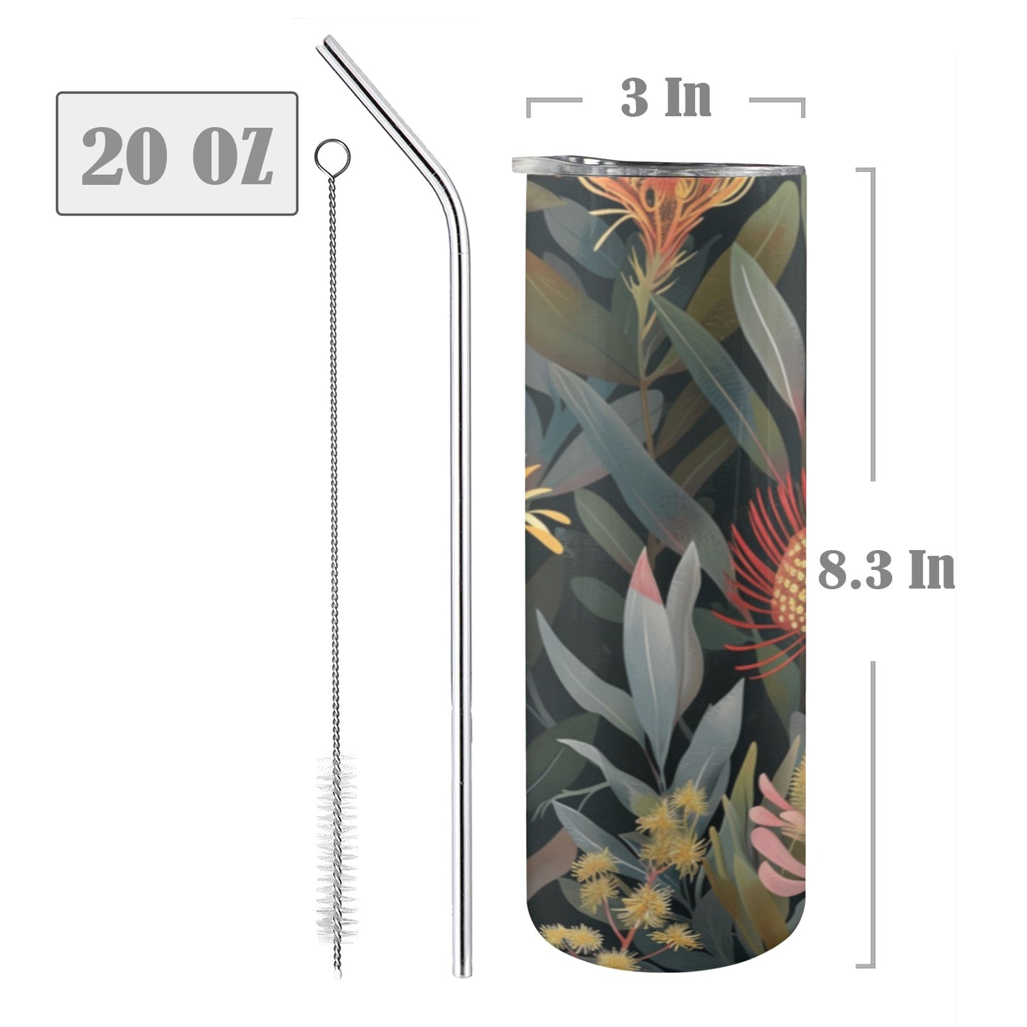 Australian Native Flowers - 20oz Tall Skinny Tumbler with Lid and Straw