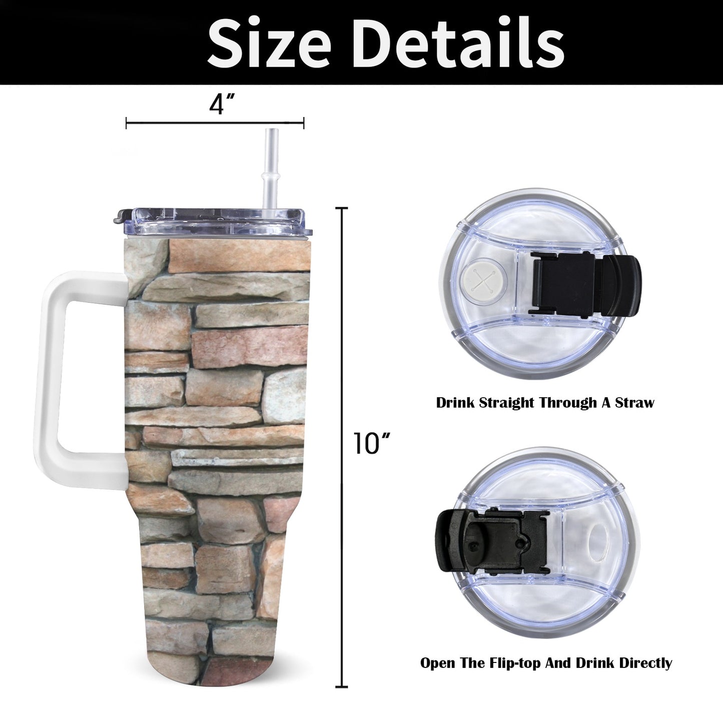 Stone Wall - 40oz Tumbler with White Handle