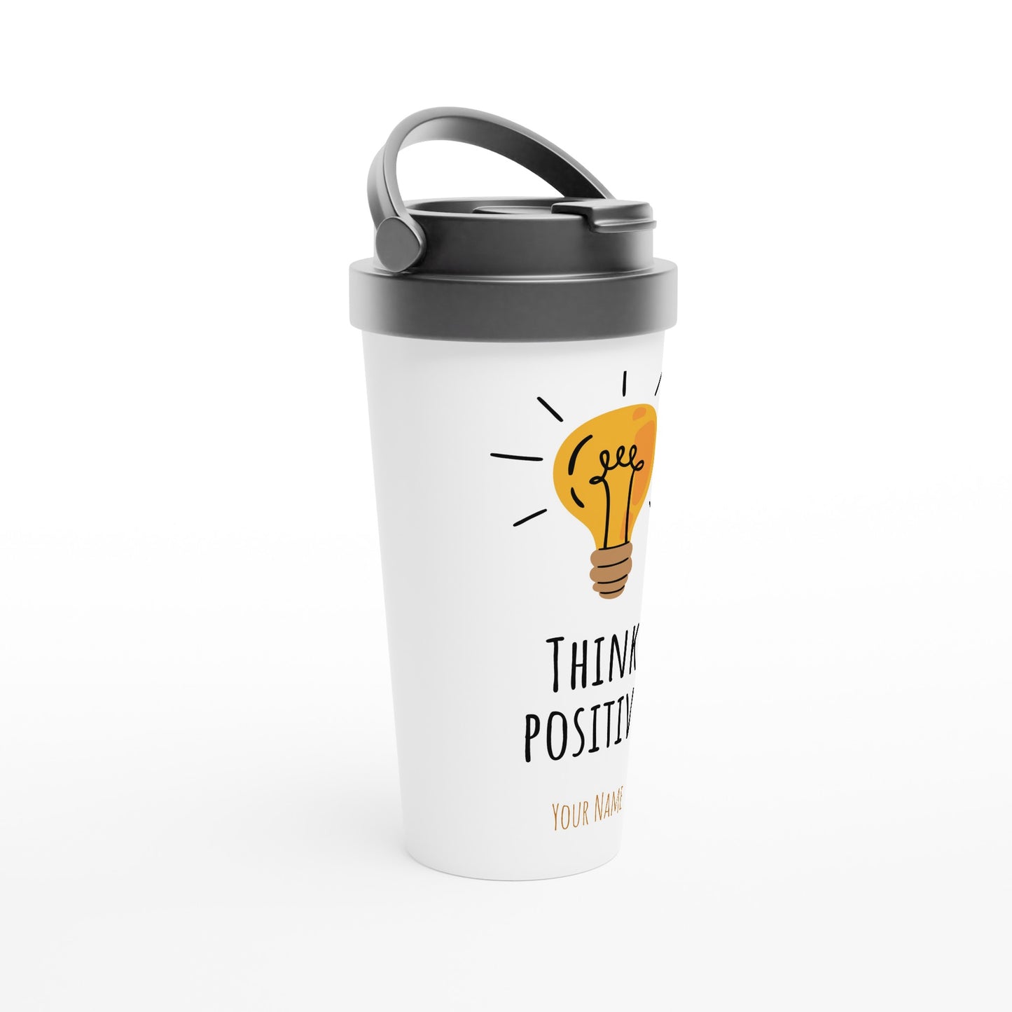 Personalised - Think Positive - White 15oz Stainless Steel Travel Mug Personalised Travel Mug positivity