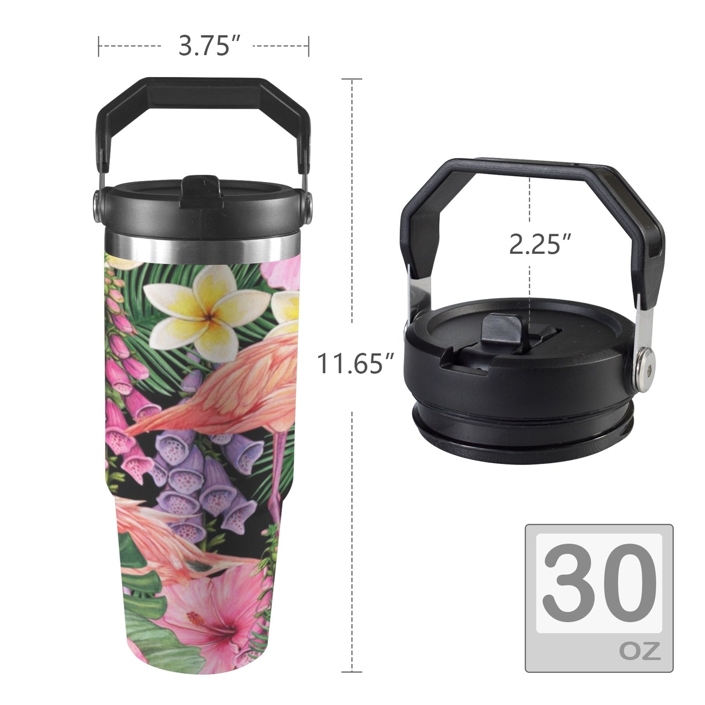 Flamingo Jungle - 30oz Tumbler with Top Handle