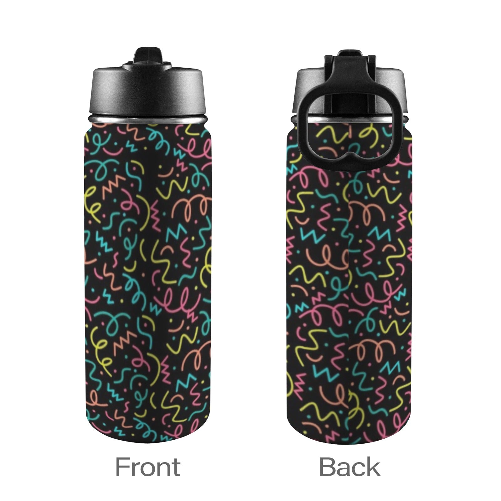 Squiggle Time - Insulated Water Bottle with Straw Lid (18oz) Insulated Water Bottle with Swing Handle Printed Offshore