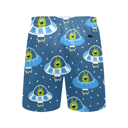 Cute Aliens in UFOs - Men's Mid-Length Beach Shorts Men's Mid-Length Beach Shorts Printed Offshore Sci Fi