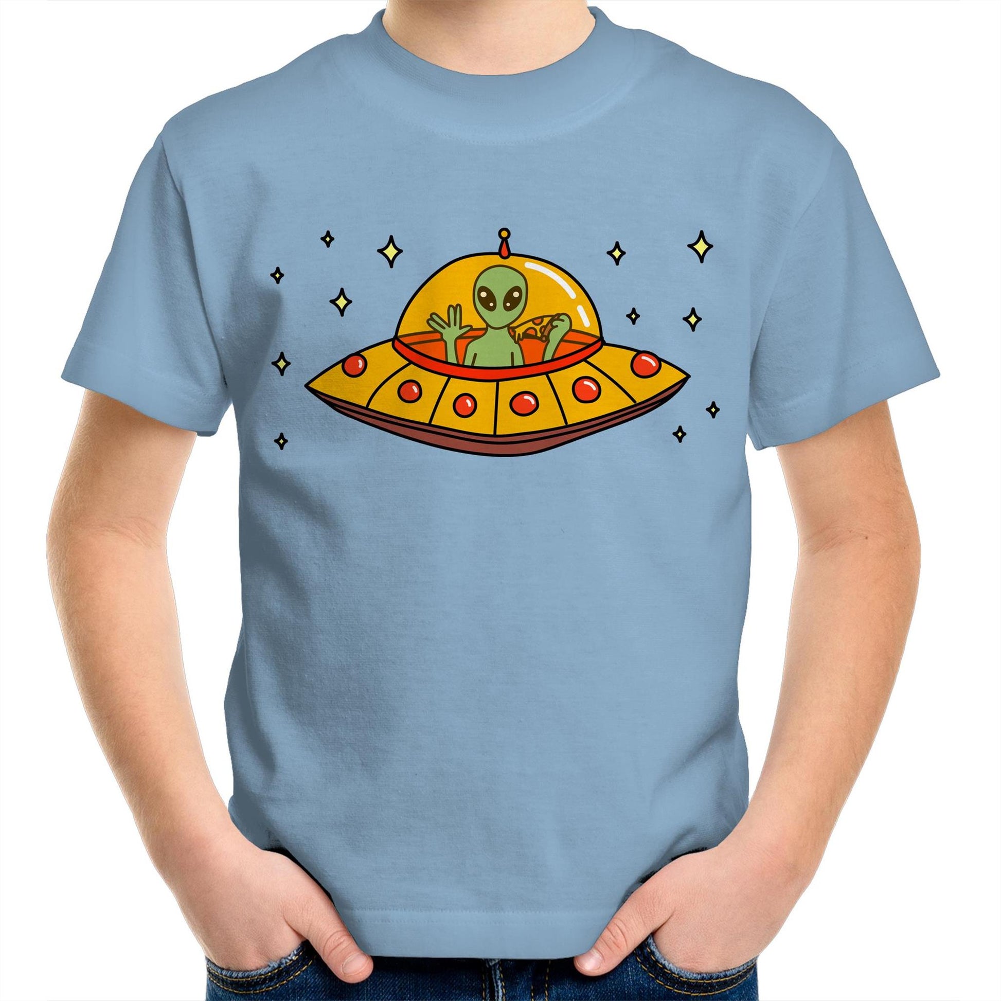 Alien Pizza - Kids Youth T-Shirt Carolina Blue Kids Youth T-shirt Sci Fi