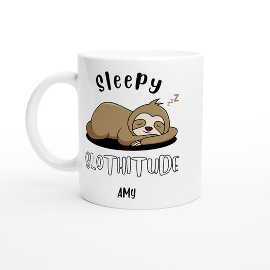 Personalise - Sloth, Sleepy Slothitude - White 11oz Ceramic Mug Default Title Personalised Mug animal customise personalise