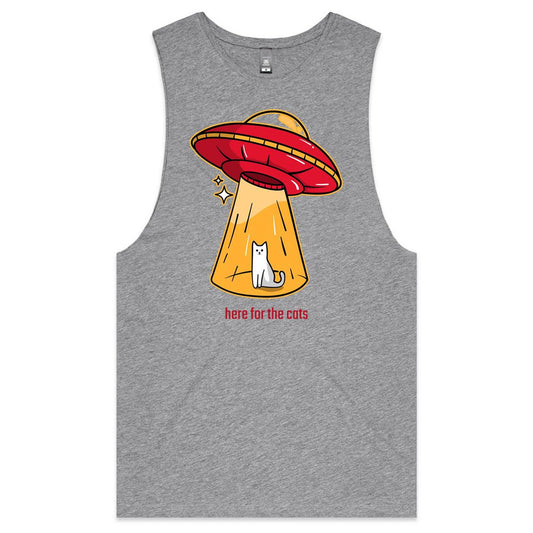 UFO, Here For The Cats - Mens Tank Top Tee Grey Marle Mens Tank Tee