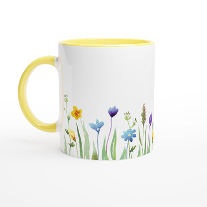 Spring Flowers - White 11oz Ceramic Mug with Colour Inside Ceramic Yellow Colour 11oz Mug Plants