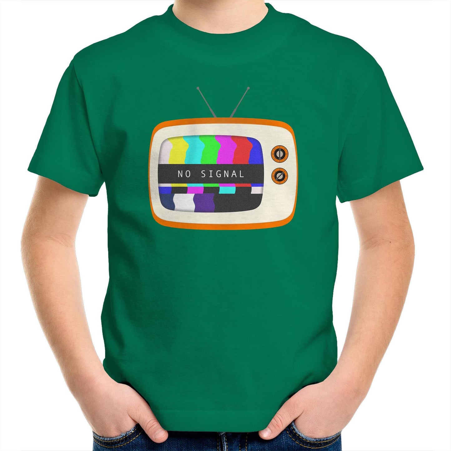Retro Television, No Signal - Kids Youth T-Shirt Kelly Green Kids Youth T-shirt Retro