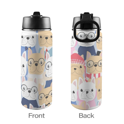 Dog Crowd - Insulated Water Bottle with Straw Lid (18oz) Insulated Water Bottle with Swing Handle Printed Offshore