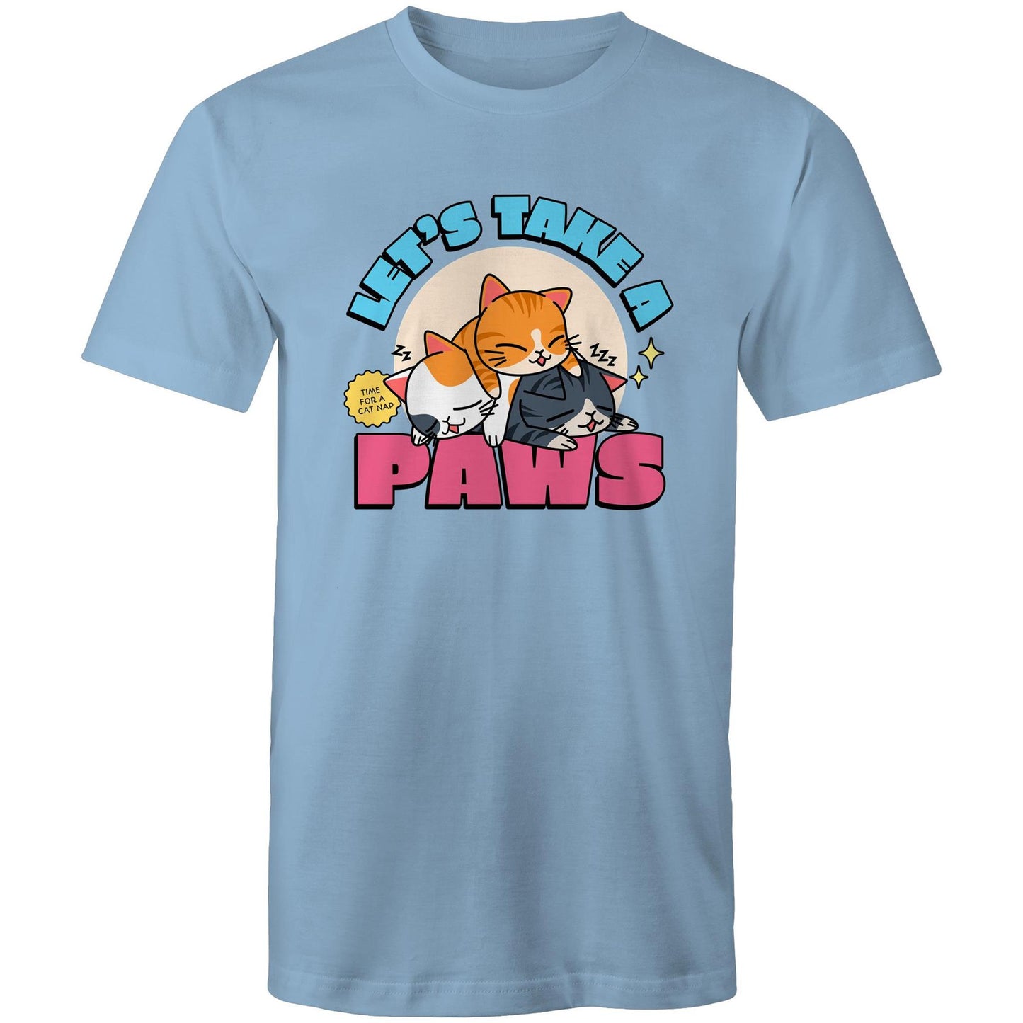 Let's Take A Paws, Time For A Cat Nap - Mens T-Shirt Carolina Blue Mens T-shirt animal