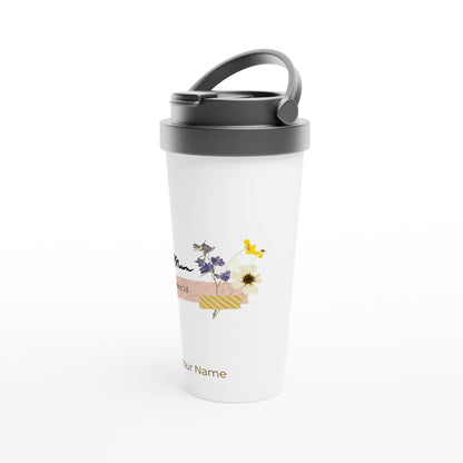 Personalised - Best Mum In The World - White 15oz Stainless Steel Travel Mug Personalised Travel Mug coffee love