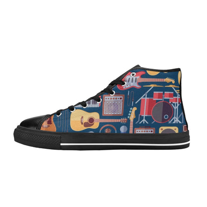 Music Instruments Blue - Women's High Top Canvas Shoes